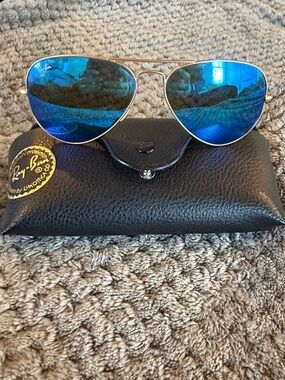Ray-Ban Gold Frame Sunglasses with Blue Mirrored Lenses
